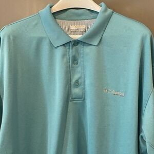 Columbia PFG Mens XXL Teal Blue Textured Short Sleeve Fishing Polo Shirt FM6016